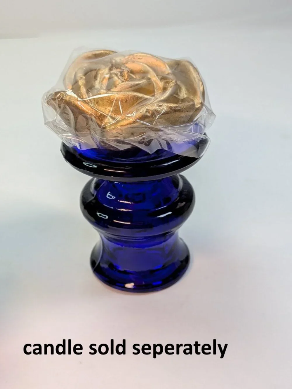 VTG 60s Cobalt Blue Glass Candlestick Holders Pedestal Mid Century Heavy Mini
